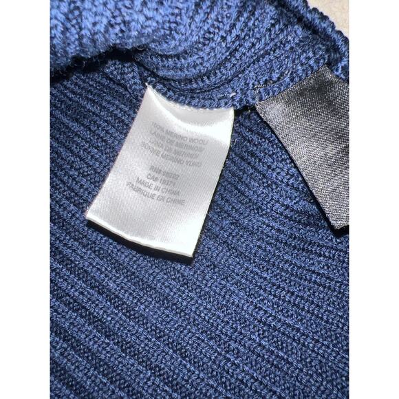 Tibi 100% Merino Wool Ribbed Sweater Womens Blue Balloon Sleeve Knit Crop - Picture 6 of 7